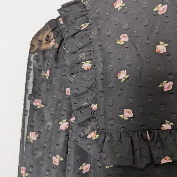 WAYF Black Long Sleeve Ruffle Bib Mini Dress S - Picture 6 of 12